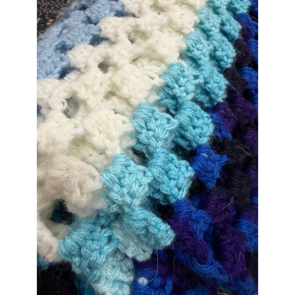 Vintage Crochet Afghan Blue Butterfly Granny Square Lap Throw 40 x 40