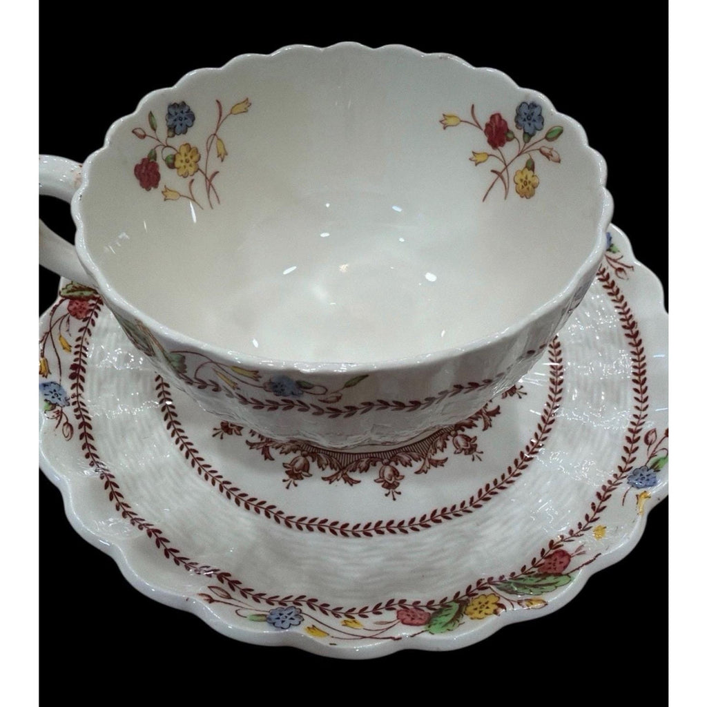 Spode Copeland Cowslip S713 Teacups & Saucers Pair England Bone China Floral Vintage