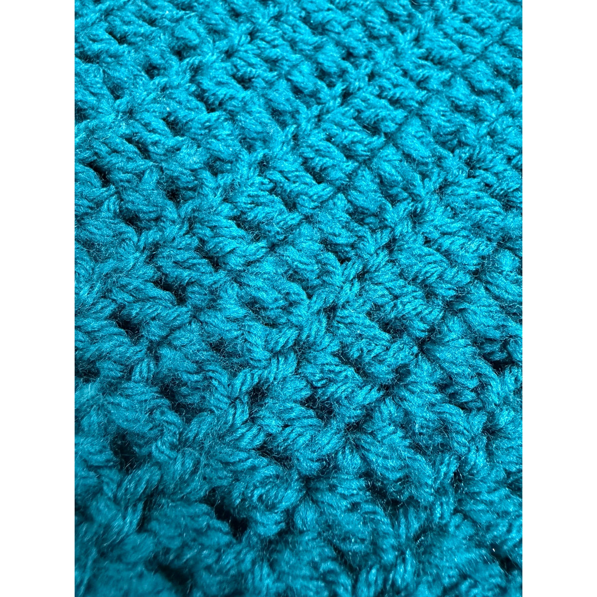 Handmade Crochet Afghan Blanket Peacock Blue Ivory Lace Trim 58 x 46