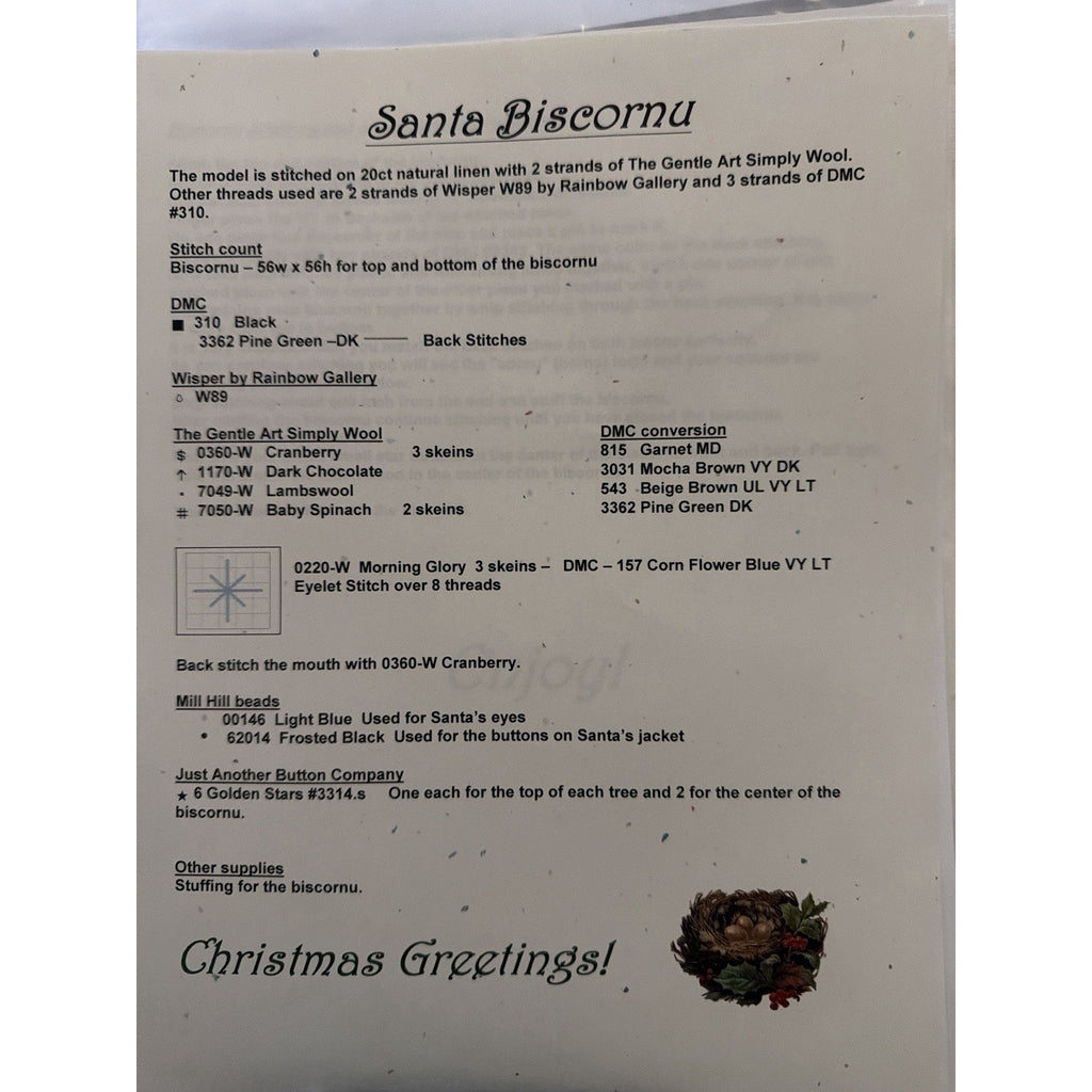 The Stitching Parlor Santa Biscornu Cross Stitch Pattern Chart Clara Blalock NOS