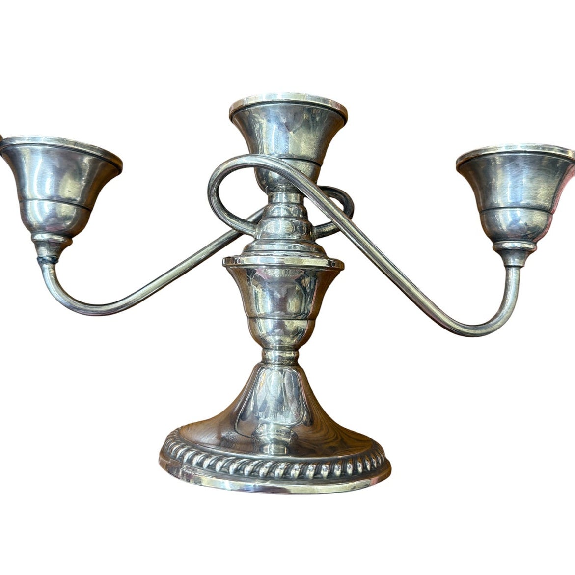Sterling Silver Candelabra Pair Cornwell Three Light Scroll Arm Candle Holders
