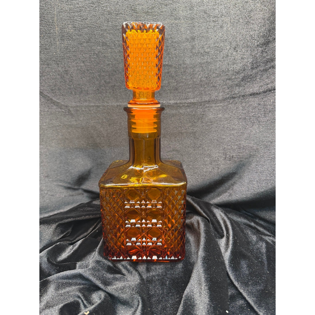 Vintage Viking Yesteryear Amber Glass Decanter with Stopper Mid Century Barware