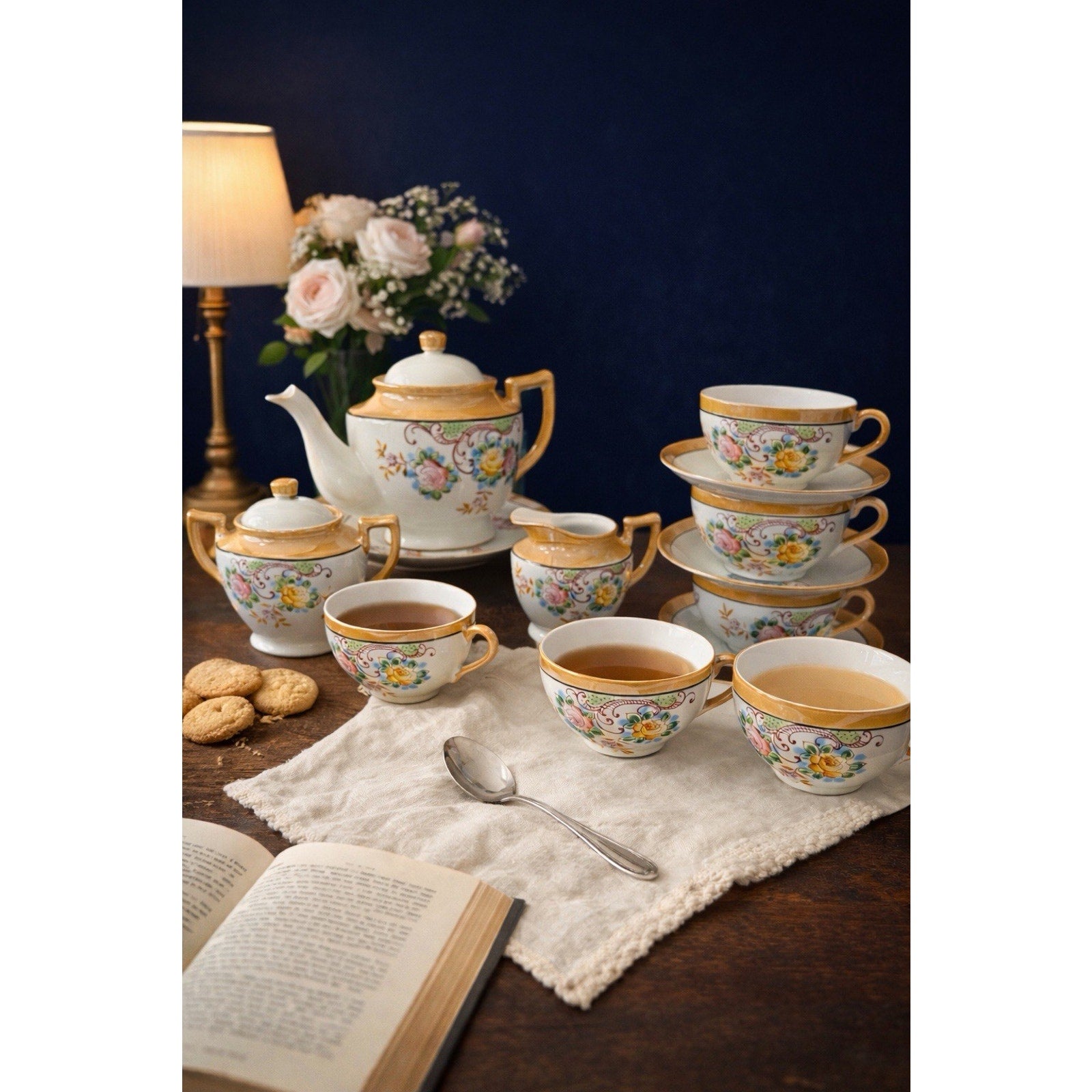 Vintage Made in Japan Porcelain Tea Set 17 Pc Floral Tea Service