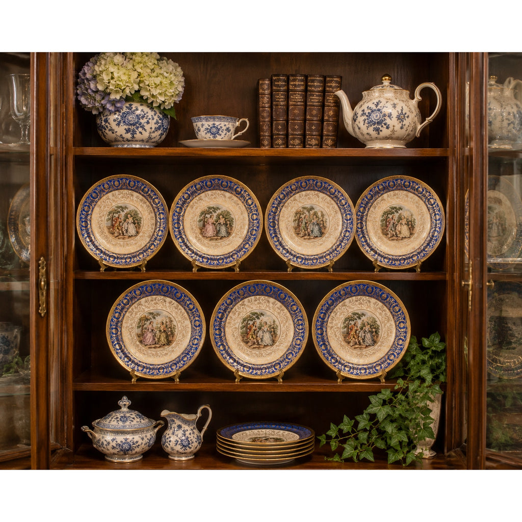Vintage TST Bromley Salad Plates Set of 7 Cobalt Blue 22K Gold Taylor Smith
