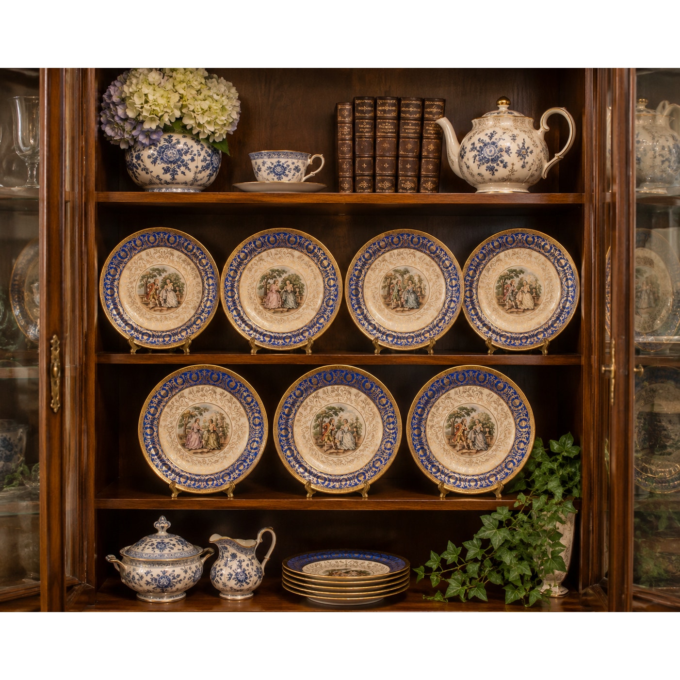 Vintage TST Bromley Salad Plates Set of 7 Cobalt Blue 22K Gold Taylor Smith