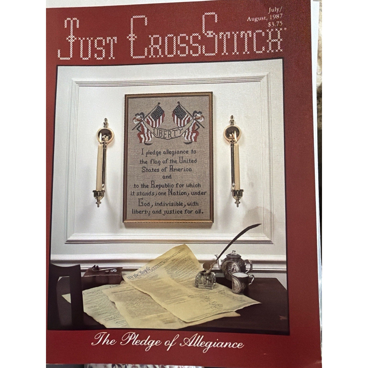 Just CrossStitch Magazine July/Aug 1987 The Pledge of Allegiance NOS