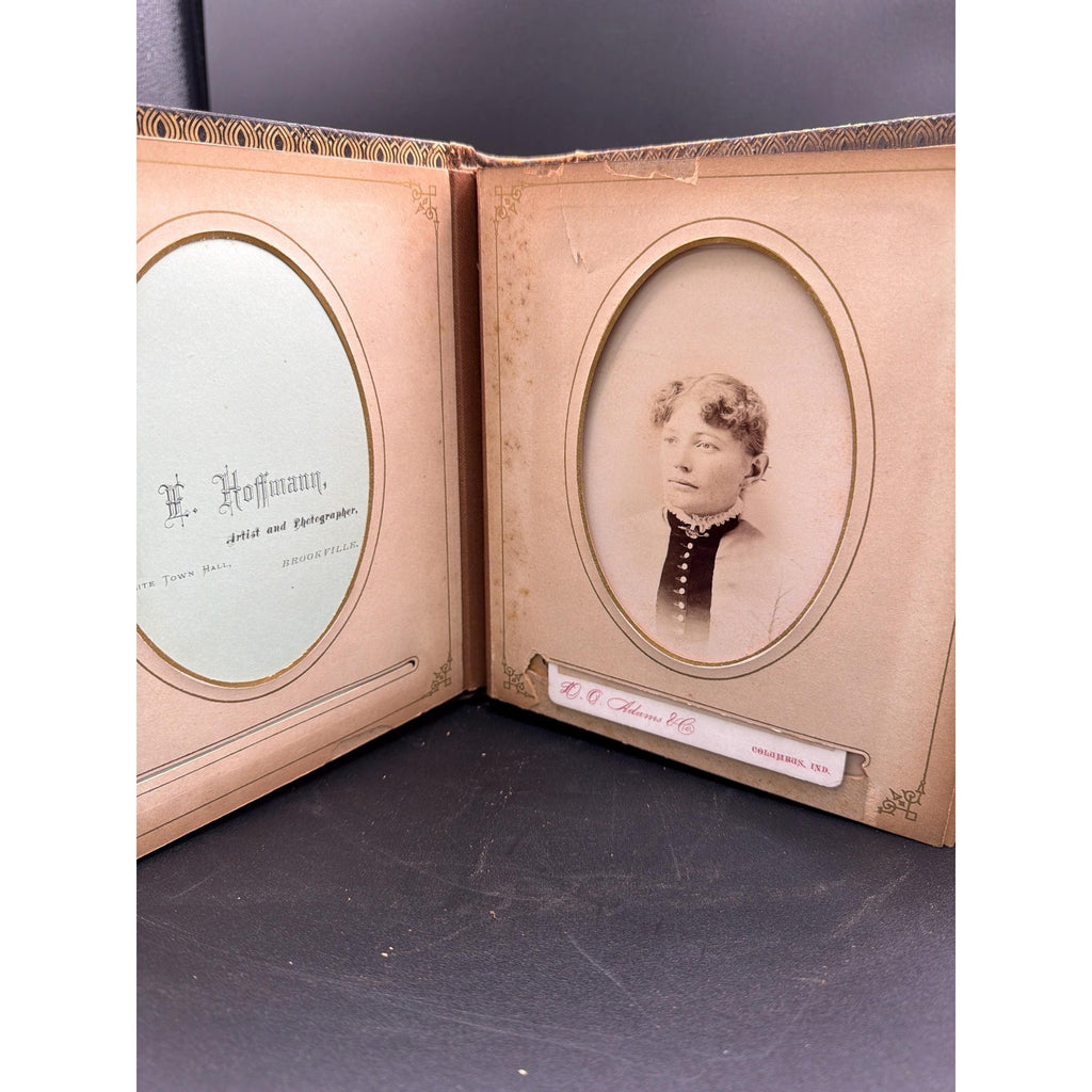 Antique Victorian Leather Photo Album 36 Cabinet Cards c1885 1895
