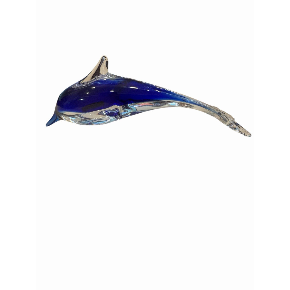 Art Glass Dolphin Paperweight 7” Blue Clear Coastal Nautical Desk Decor