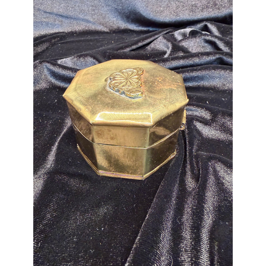 Vintage Brass Butterfly Trinket Box Octagonal Hinged Jewelry Keepsake Box
