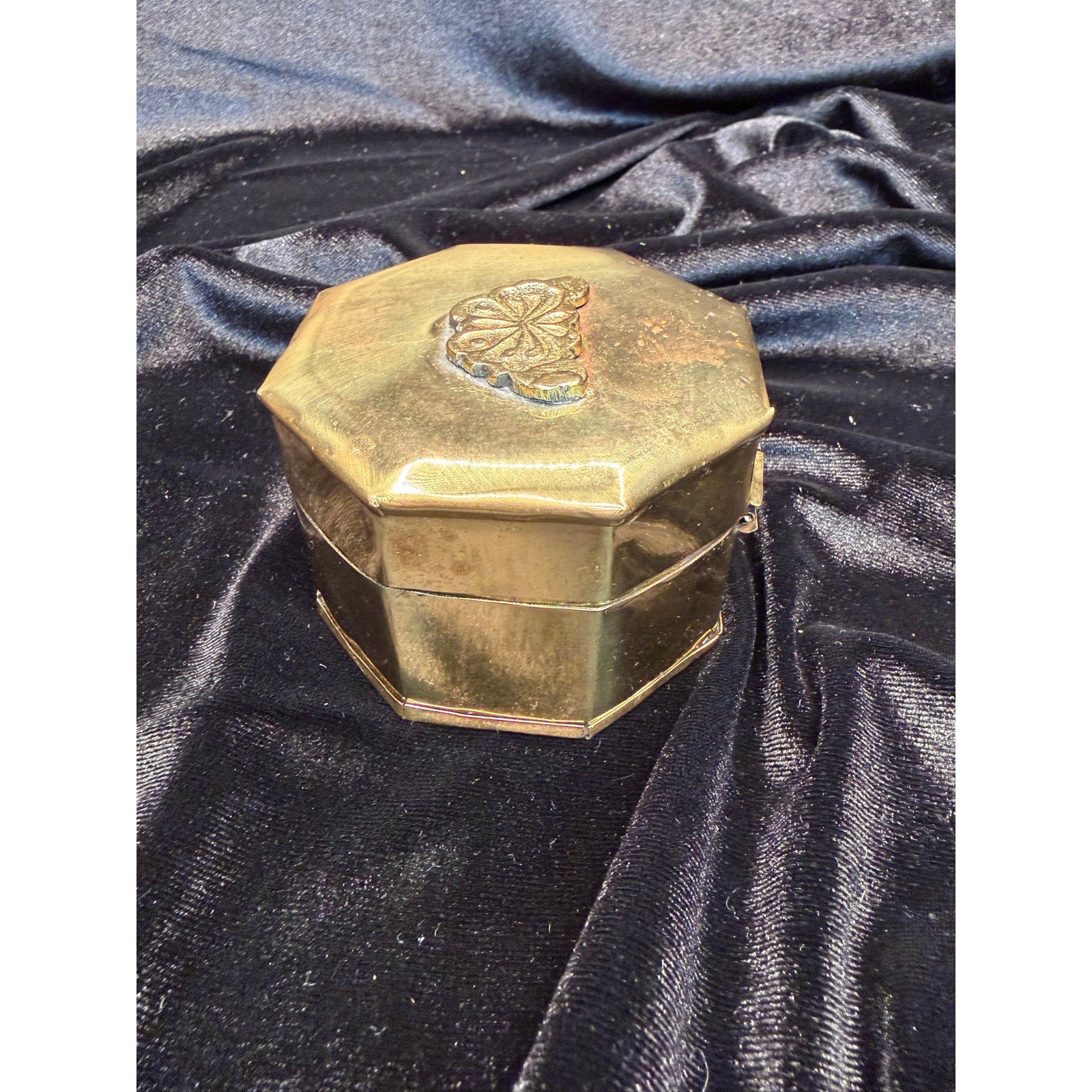 Vintage Brass Butterfly Trinket Box Octagonal Hinged Jewelry Keepsake Box