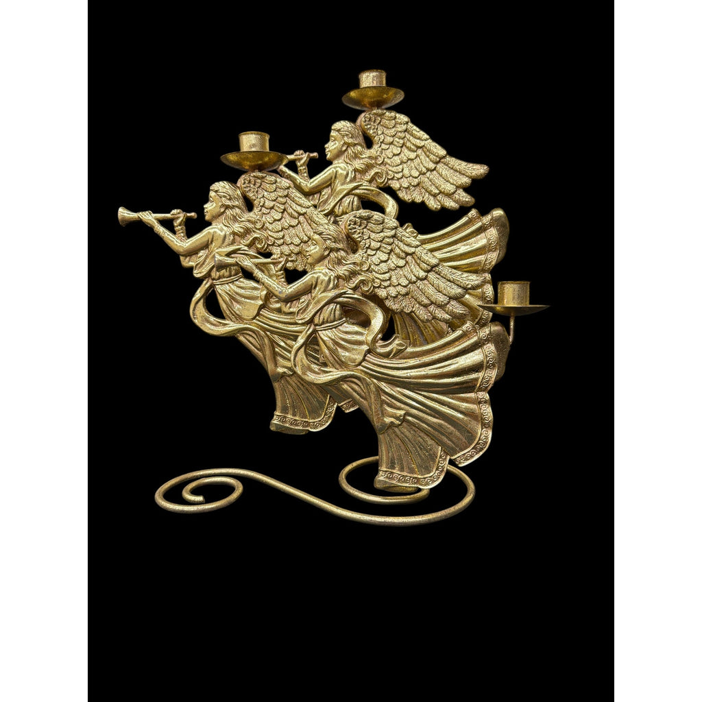 Gold Angel Candelabra Pair Metal Christmas Taper Candle Holders