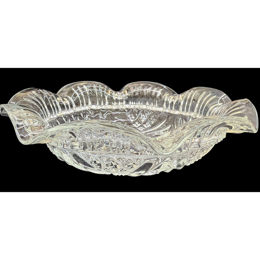 Large Vintage Pressed Glass 10" Ruffled Centerpiece Bowl Starburst Mid Century – additional view 4