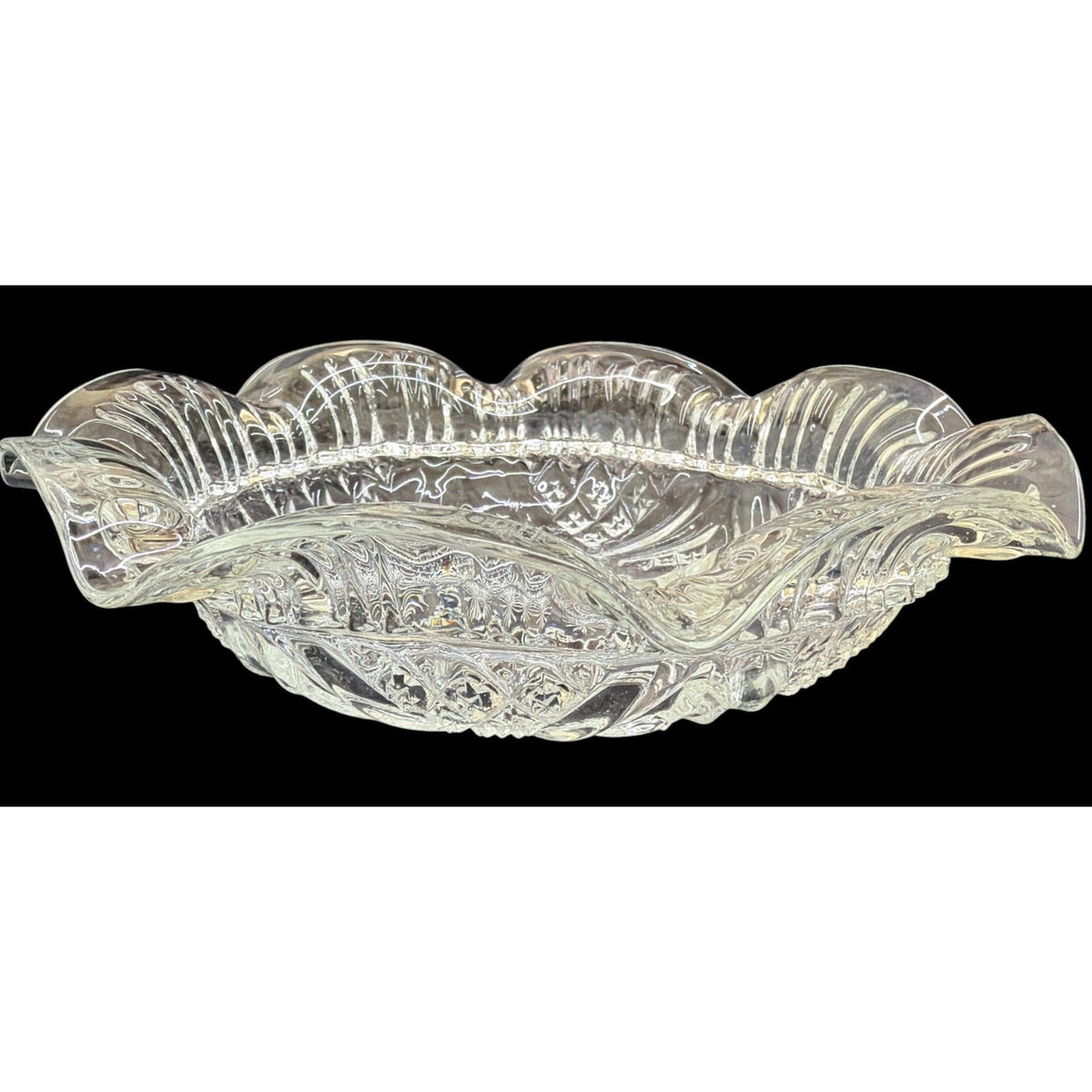 Large Vintage Pressed Glass 10" Ruffled Centerpiece Bowl Starburst Mid Century – additional view 4