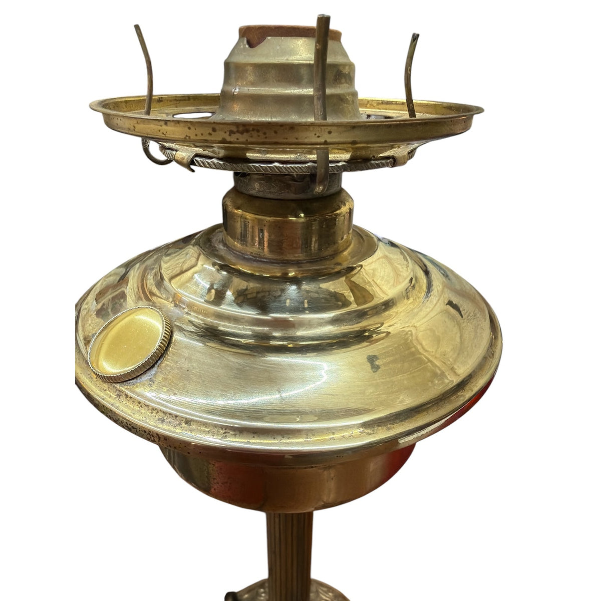 Antique Brass Electric Table Lamp with Ruby Red Glass Globe