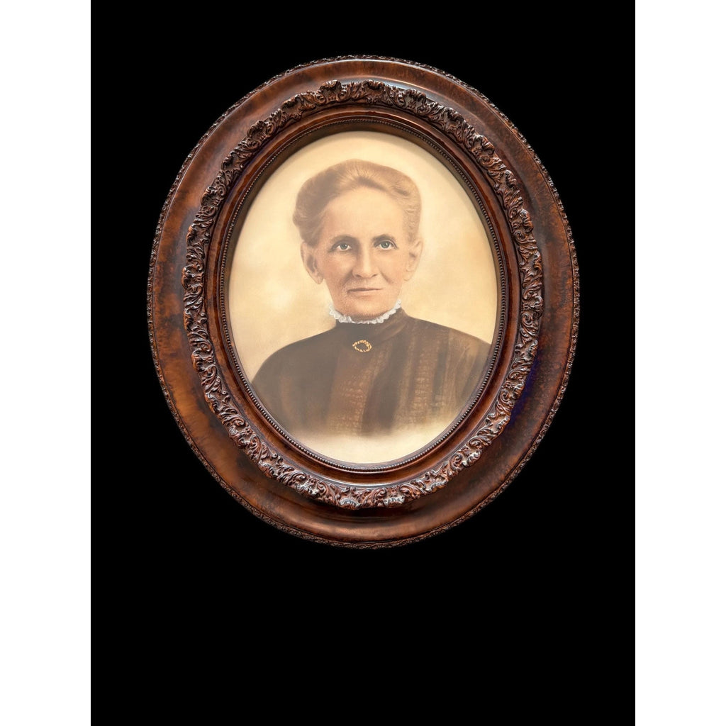 Very Large Antique Oval Portrait Victorian Woman Large Framed Ancestral Wall Art