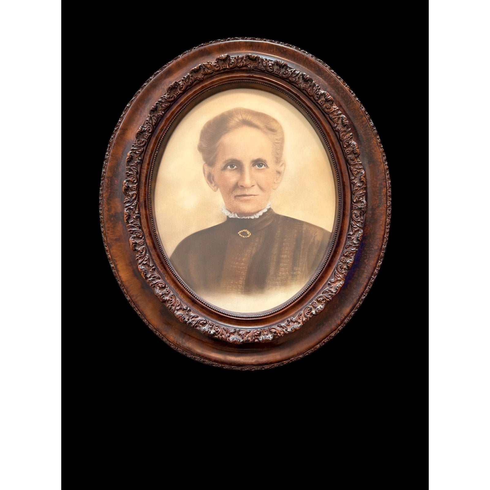 Very Large Antique Oval Portrait Victorian Woman Large Framed Ancestral Wall Art