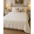 Vintage Crown Crafts Cotton Bedspread Queen Ivory Jacquard Floral Medallion
