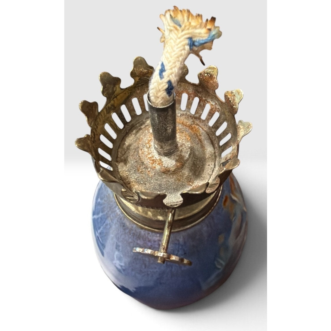 Vintage Studio Pottery Oil Lamp Attributed to Carlos Robledo Blue Tree Design – additional view 11