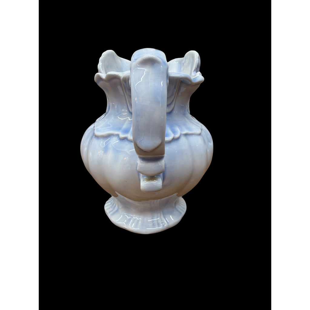 Vintage Blue White Ceramic Pitcher 6 Inch Scalloped Cottage Vase