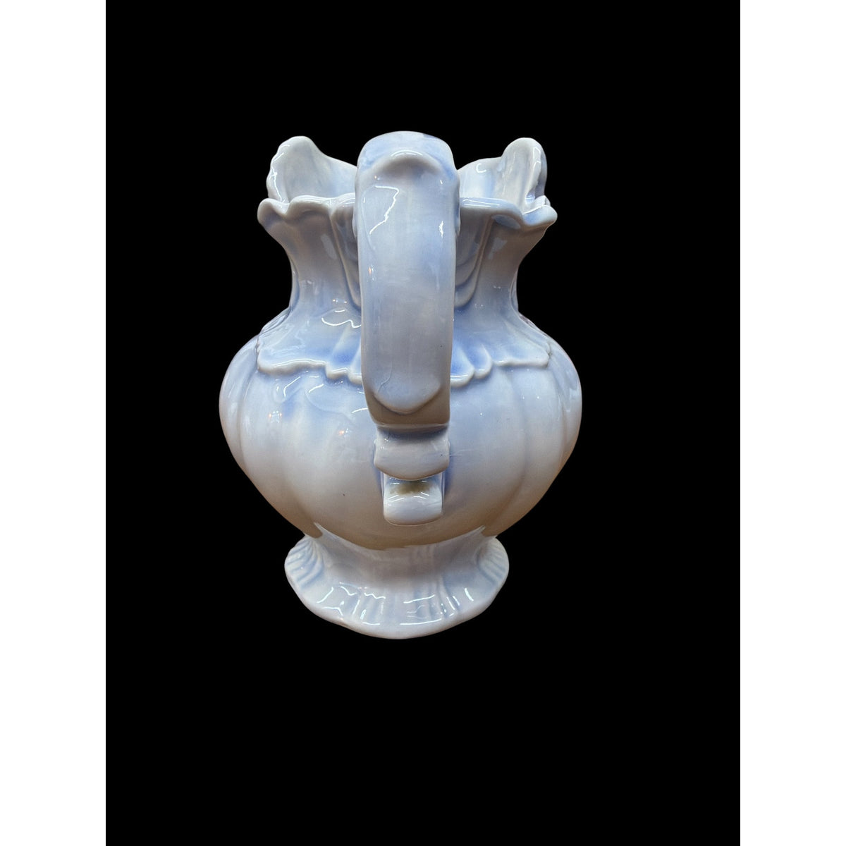 Vintage Blue White Ceramic Pitcher 6 Inch Scalloped Cottage Vase