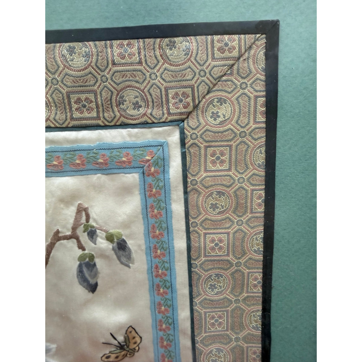 Vintage Chinese Silk Embroidery Framed Butterfly Botanical Textile Art