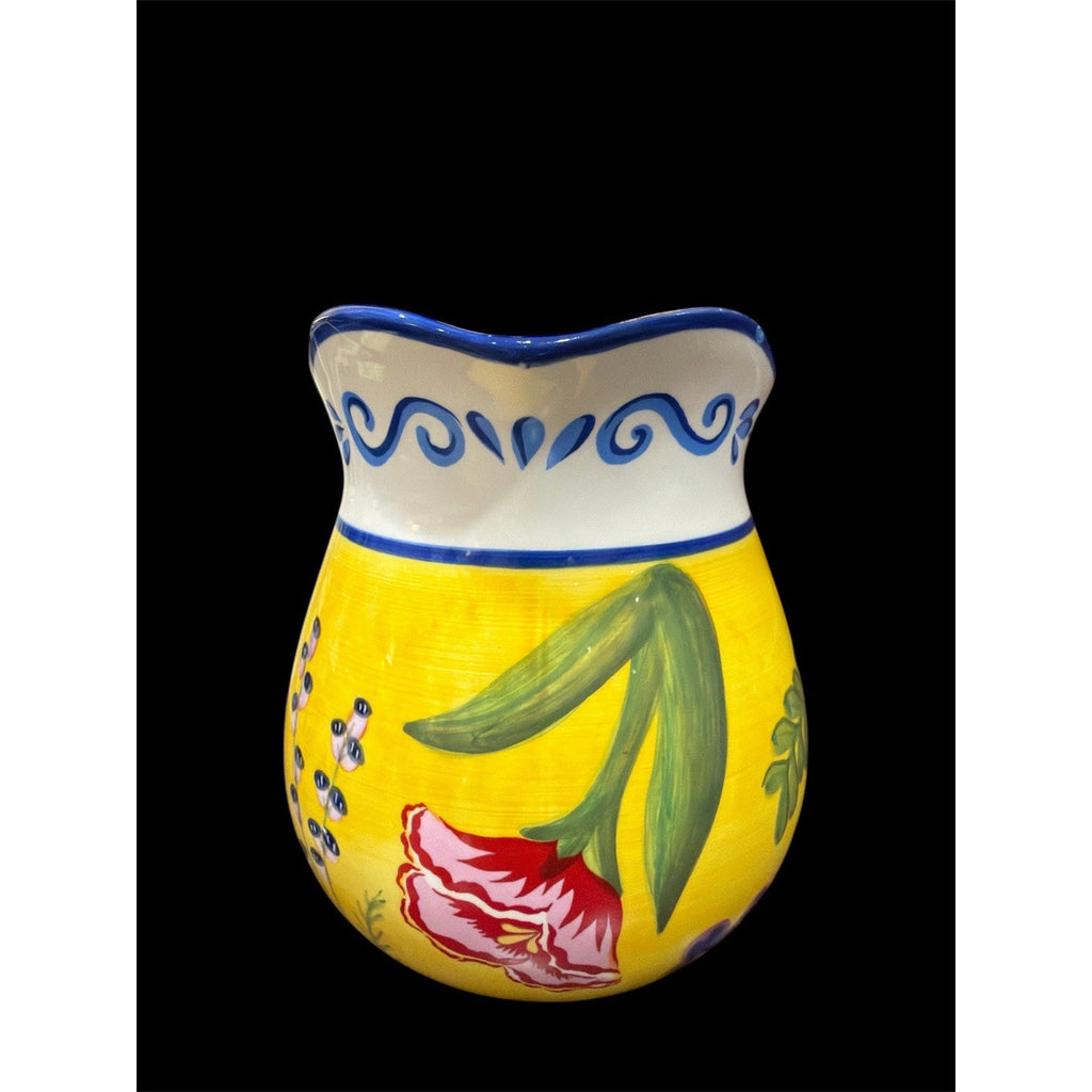 Saporma Italy Hand Painted Ceramic Pitcher Tuscan Floral Vase Yellow Blue