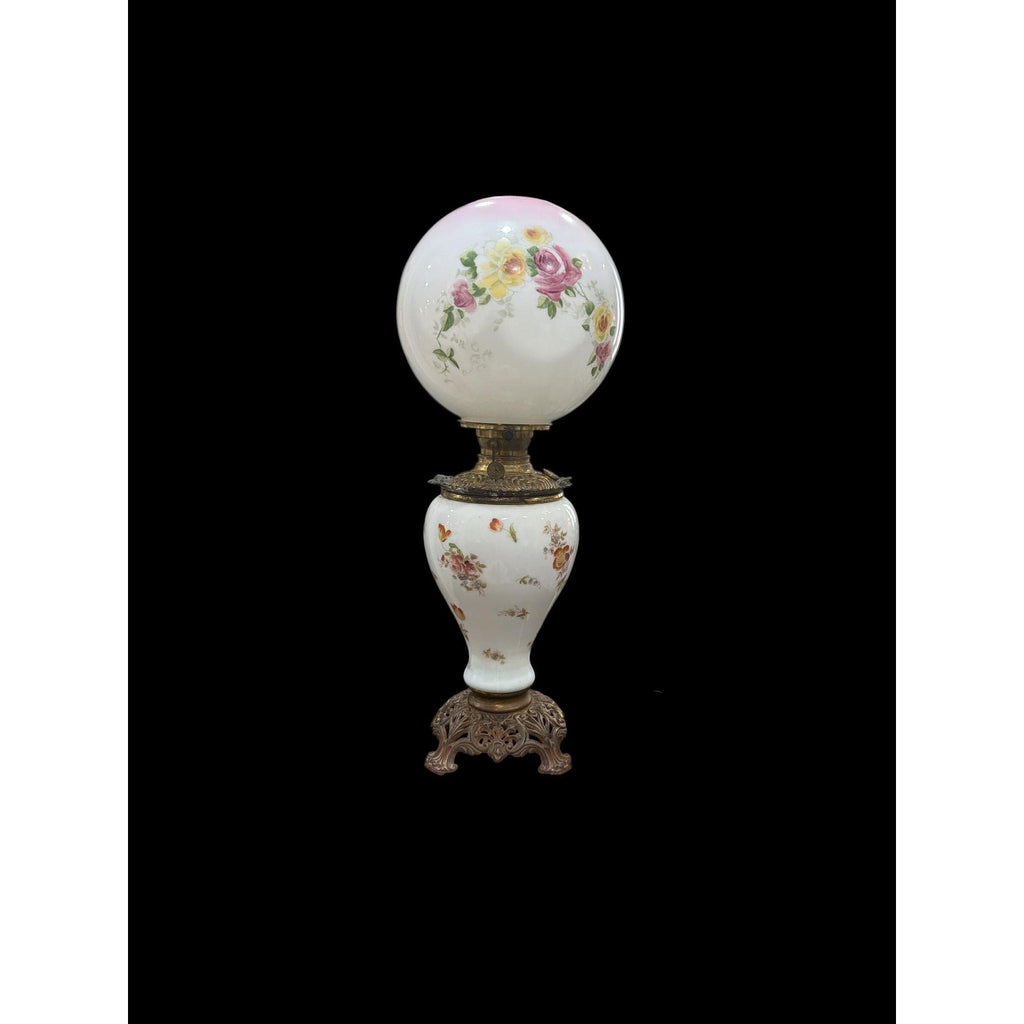 Antique Gone With The Wind Lamp, Hand Painted Roses