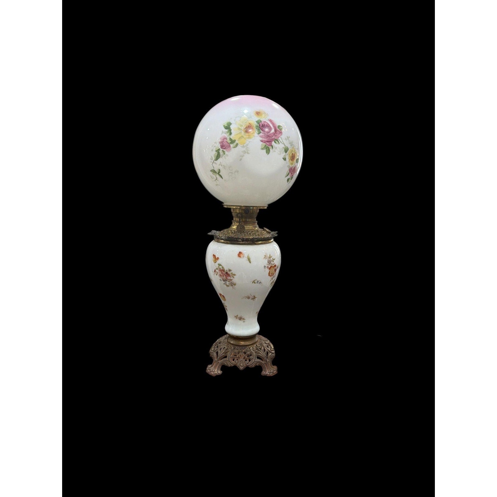 Antique Gone With The Wind Lamp, Hand Painted Roses
