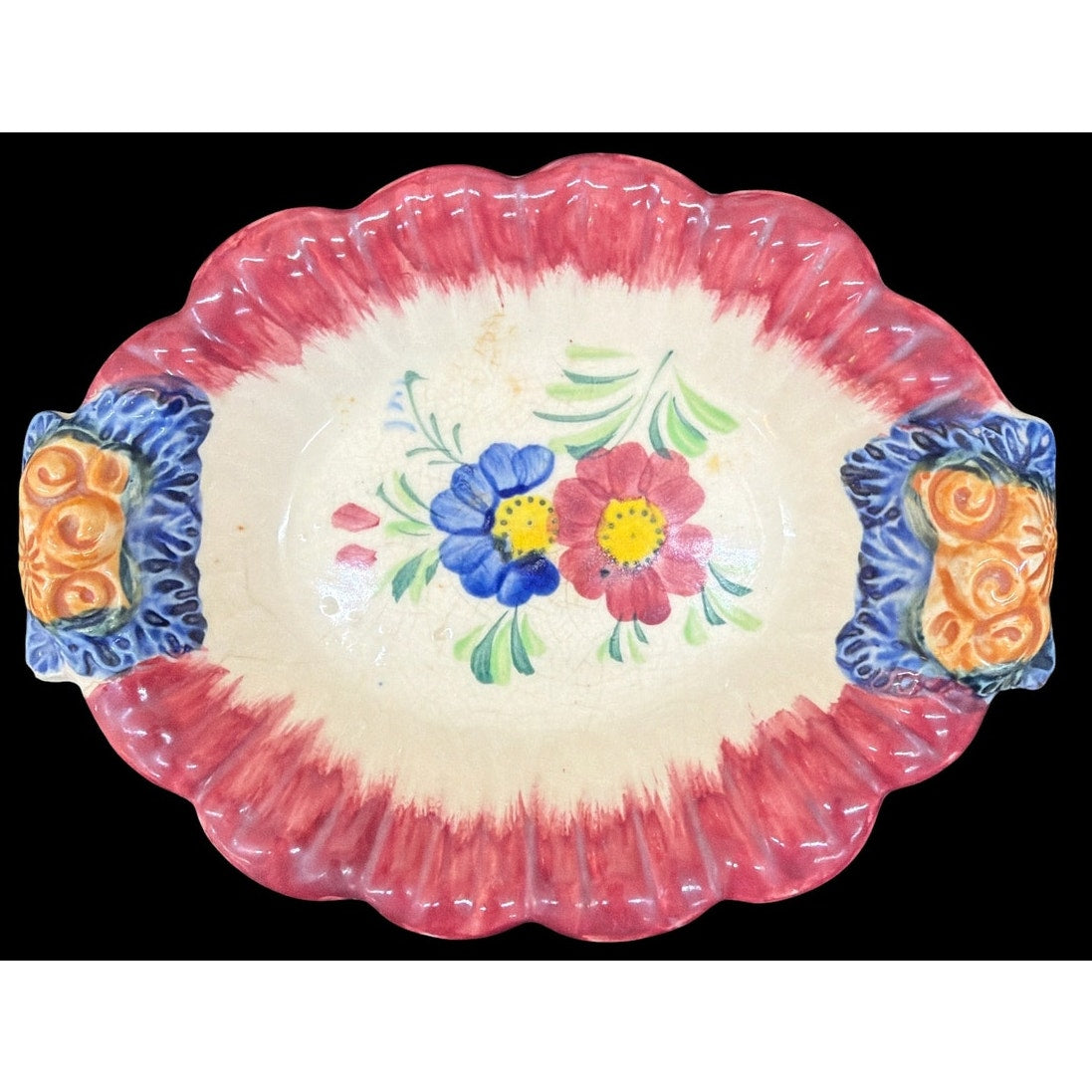 Vintage Made in Japan Floral Soap Dish Chippy Primitive Pottery 1930s – additional view 3