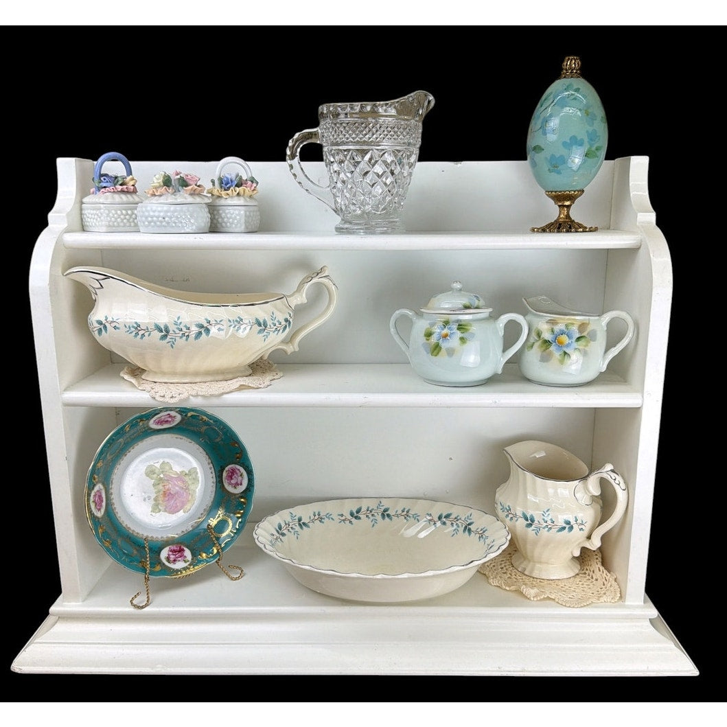 Vintage Curated China Wall Shelf Vignette Blue Floral Cottage Decor – additional view 2