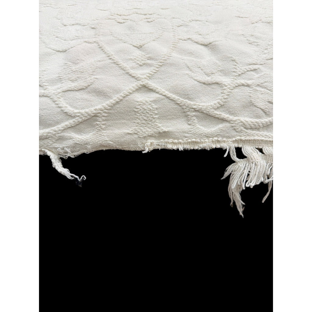 Vintage Crown Crafts Cotton Bedspread Queen Ivory Jacquard Floral Medallion