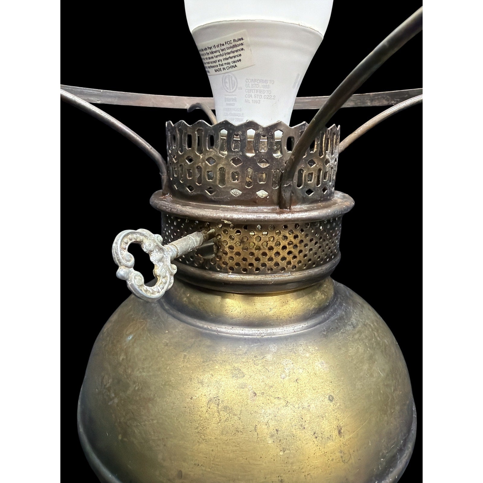 Antique Hand Painted Opal Glass Lamp Brass Electric Oil Lamp 21"