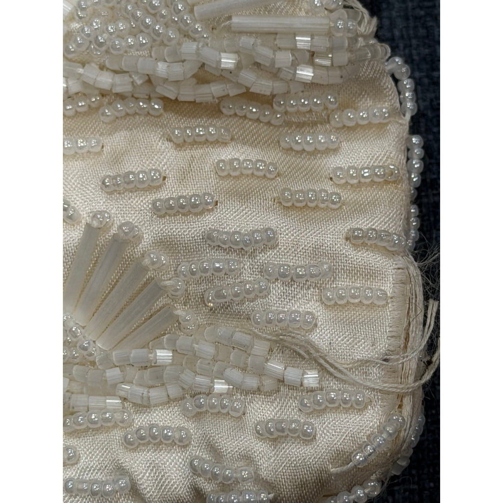 Vintage Beaded Evening Purse & Faux Pearl Necklace Set, Ivory Bridal Handbag