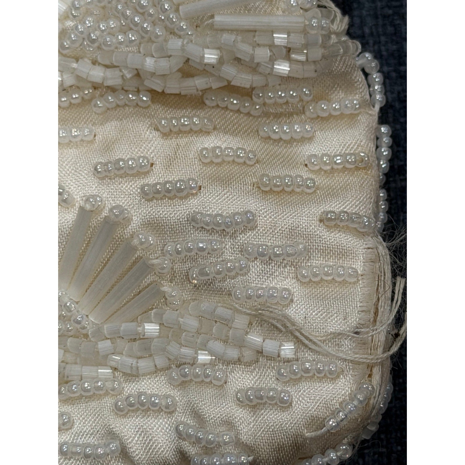 Vintage Beaded Evening Purse & Faux Pearl Necklace Set, Ivory Bridal Handbag