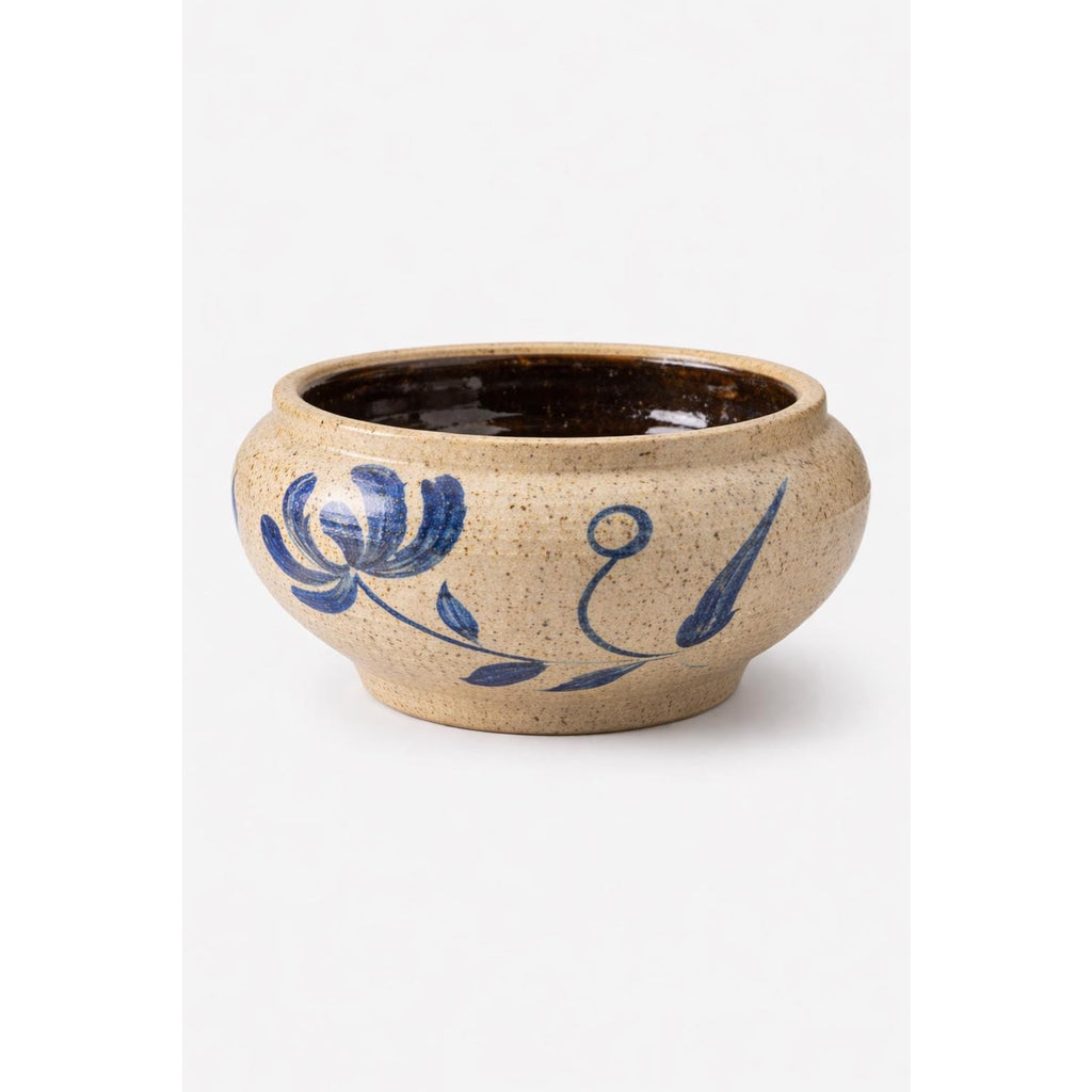 North Carolina Salt Glaze Pottery Bowl Cobalt Folk Art Studio Pottery 6”