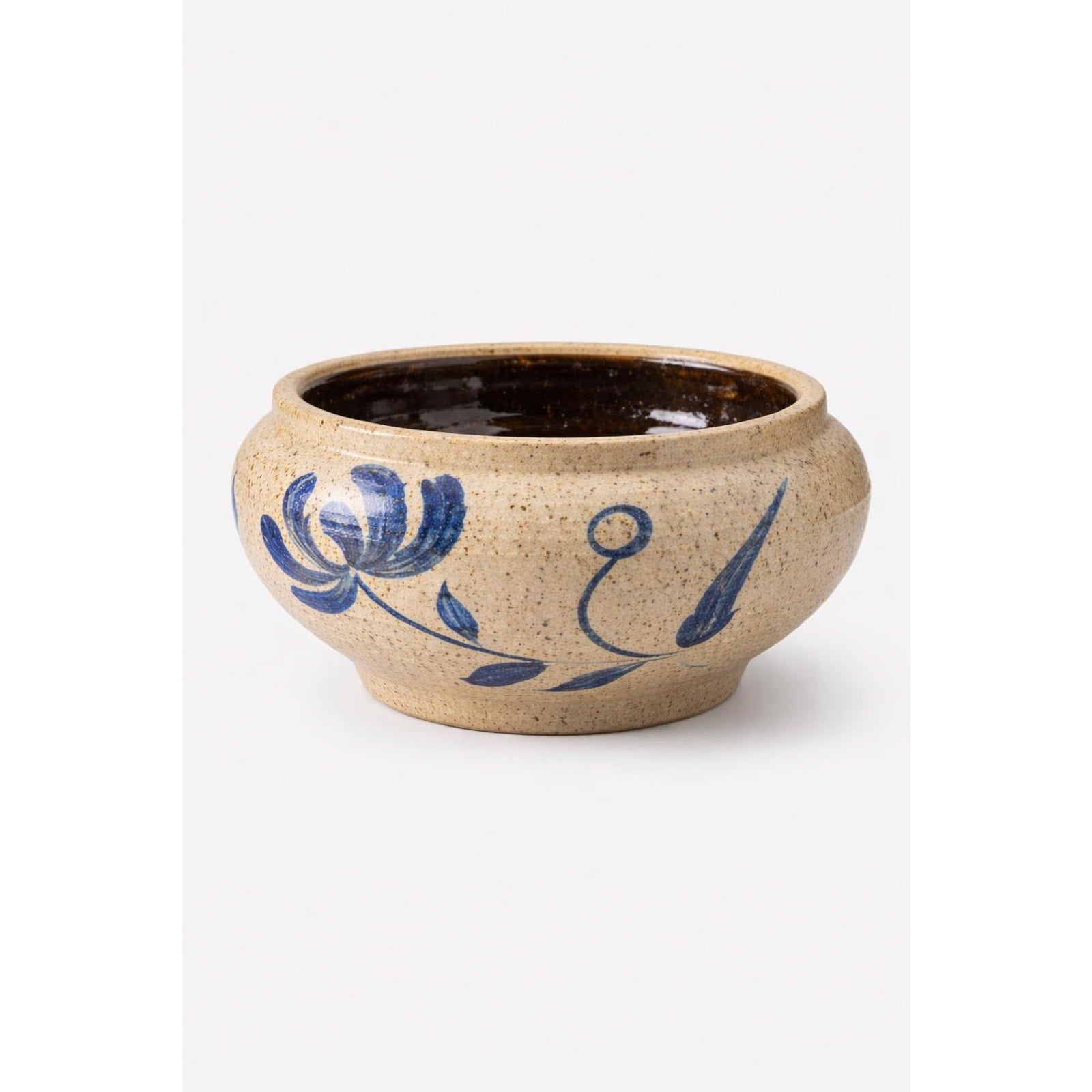North Carolina Salt Glaze Pottery Bowl Cobalt Folk Art Studio Pottery 6”