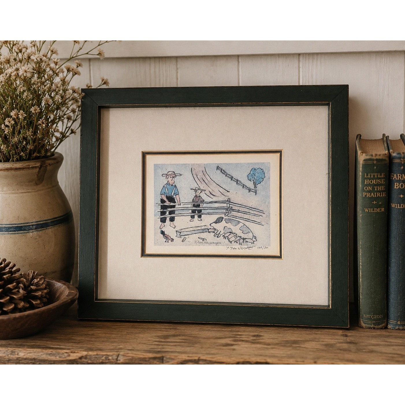 Vintage Xtian Newswanger Amishfolk Feeding Pigs Signed Numbered Limited Edition