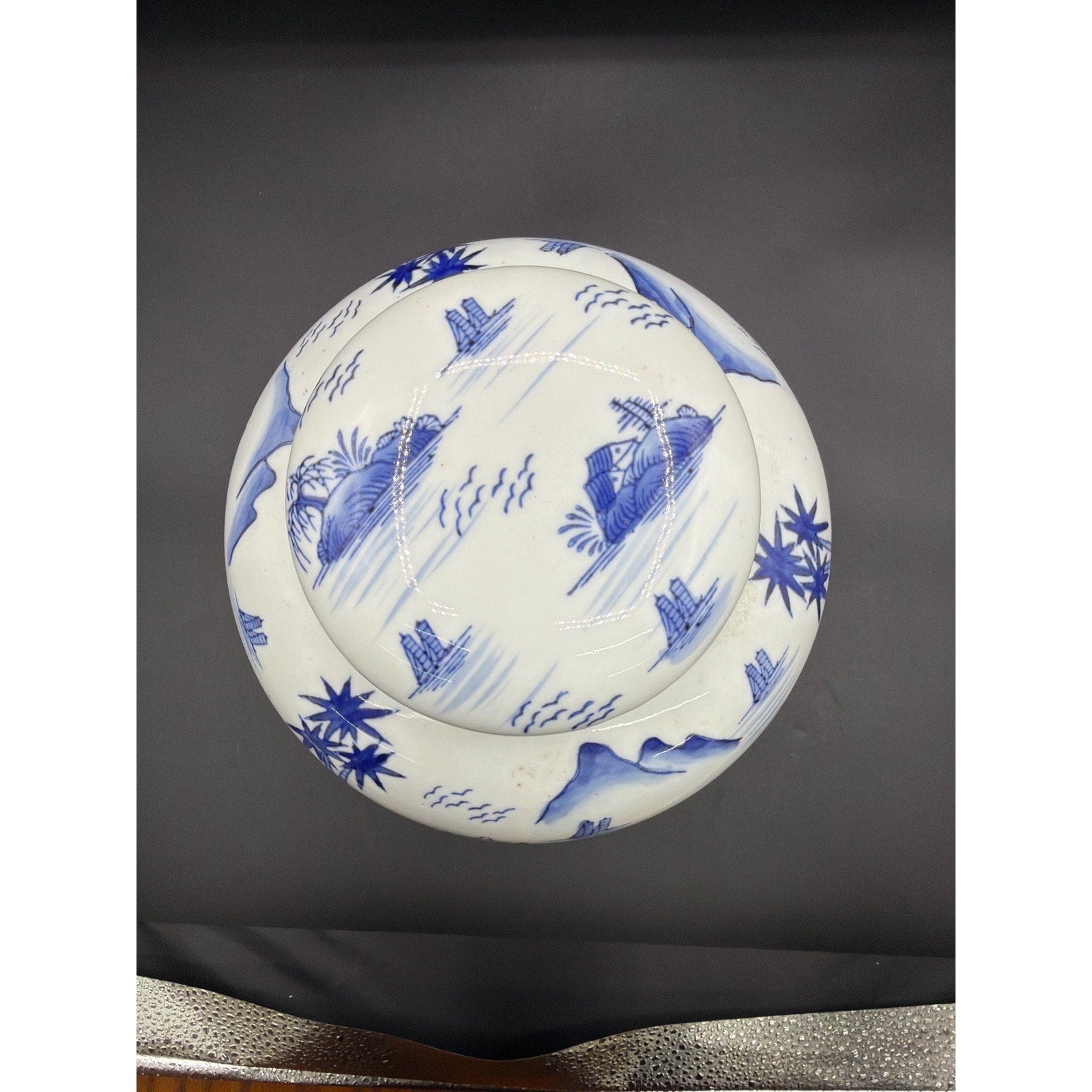 Large Vintage Blue White Chinoiserie Ginger Jar – 10 Landscape Vase