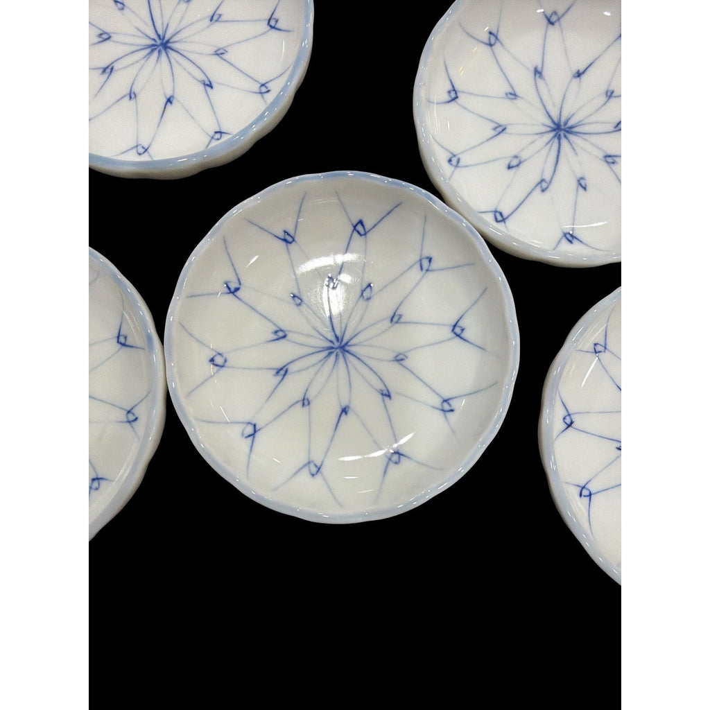 Set of 9 Vintage Japanese Hand-Painted Kobachi Dishes, Blue White Porcelain Sauce Bowls
