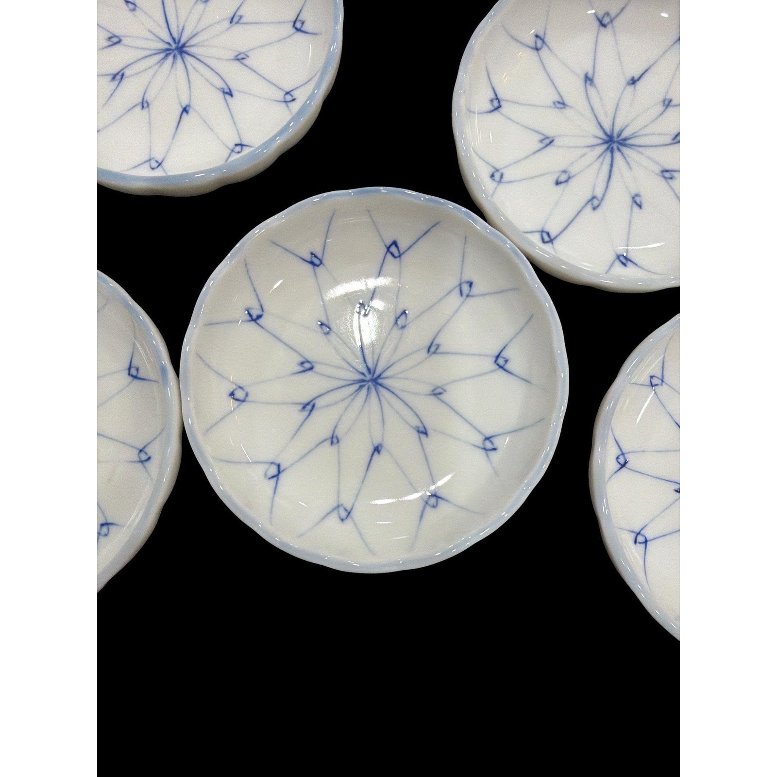 Set of 9 Vintage Japanese Hand-Painted Kobachi Dishes, Blue White Porcelain Sauce Bowls