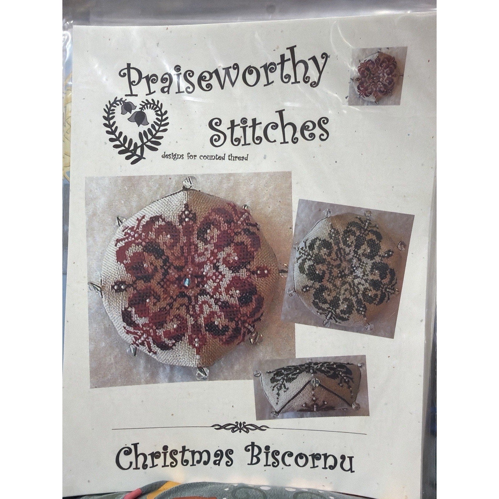 PRAISEWORTHY STITCHES Christmas Biscornu Cross Stitch Pattern