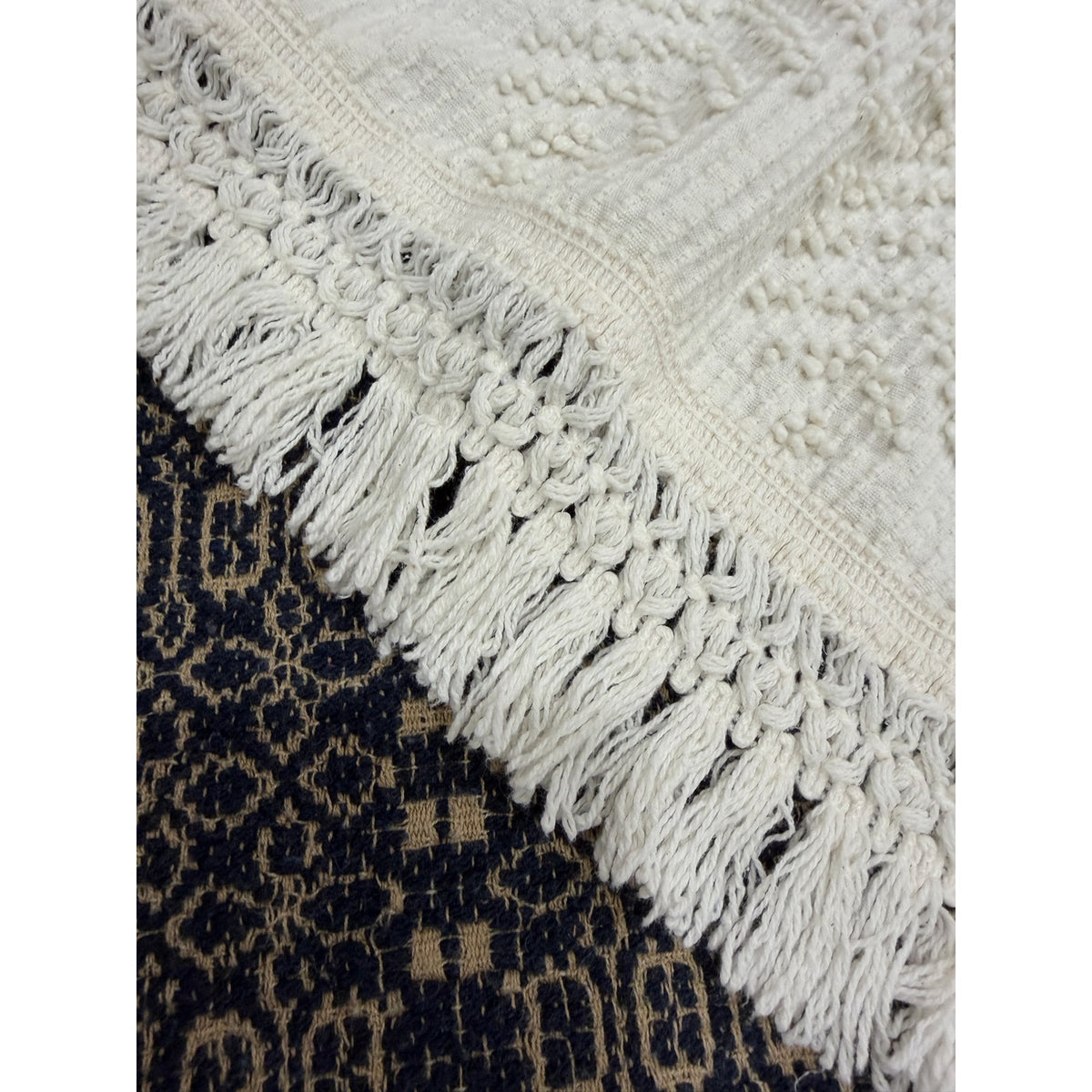Vintage Ivory Candlewick Bedspread Tufted Cotton Fringe 76 x 106 – additional view 10