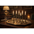 Monumental Antique Brass Tray with Six Candlesticks – Old World European Table Centerpiece