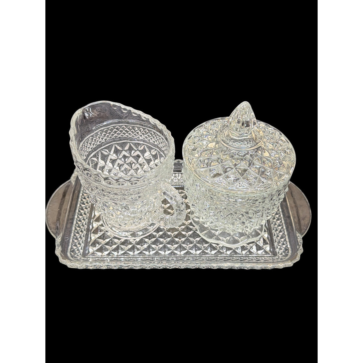 Vintage Anchor Hocking Wexford Creamer Sugar Bowl & Tray Set – additional view 3