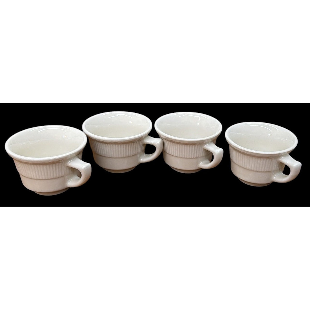 Vintage REGO Restaurant Ware Coffee Cups Ivory Ribbed Diner Mugs Set of 4 – additional view 2