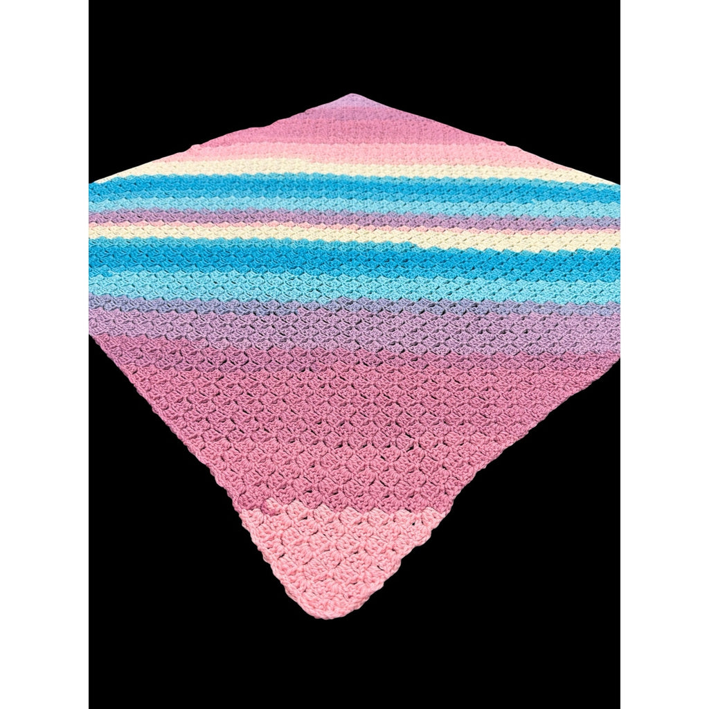 Handmade Crochet Baby Blanket 35" Pastel Rainbow Baby Waves Afghan
