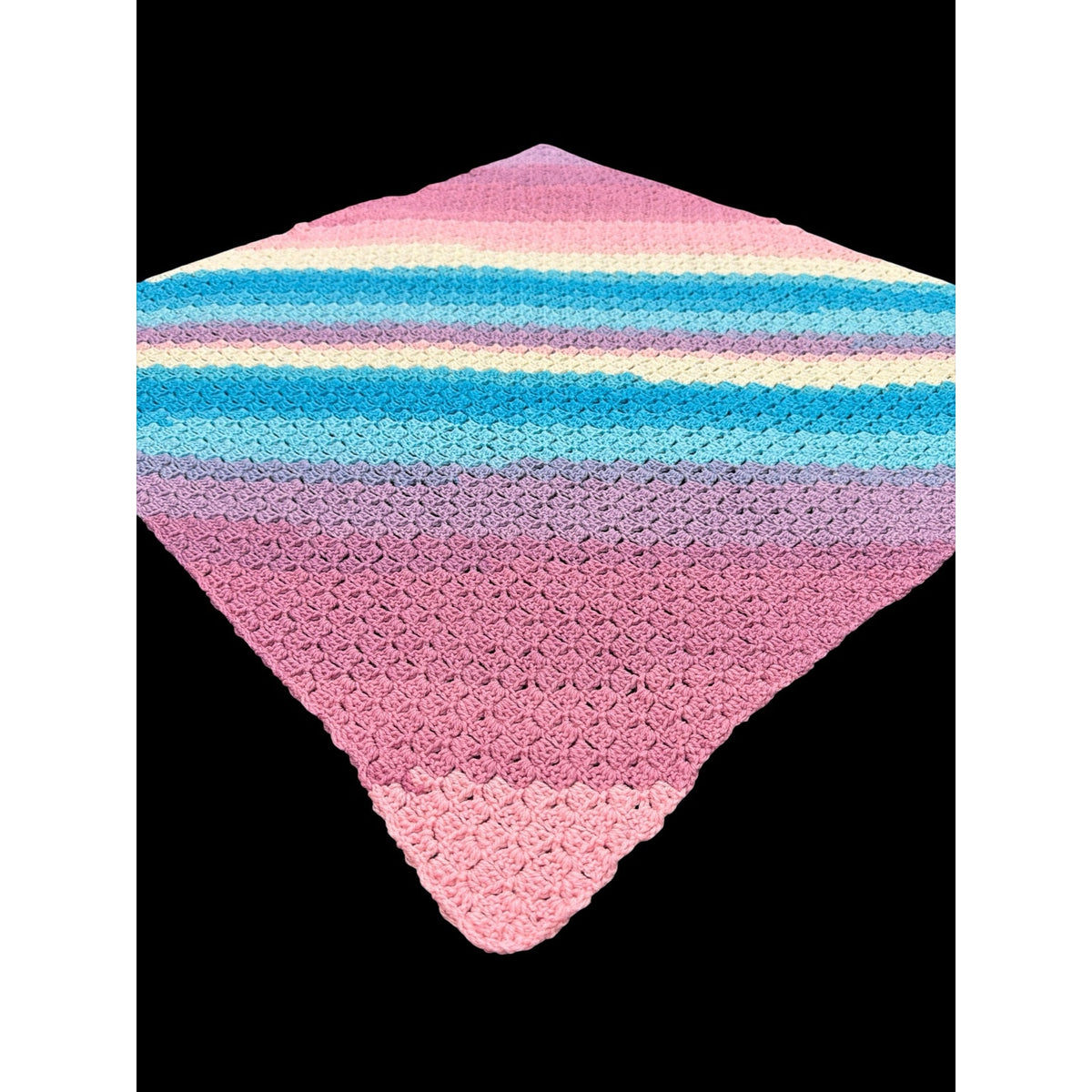Handmade Crochet Baby Blanket 35" Pastel Rainbow Baby Waves Afghan