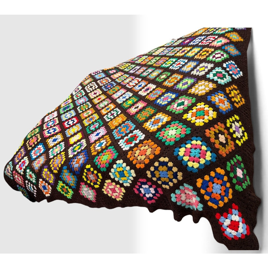 Vintage King Size Granny Square Crochet Afghan 115 x 85 Handmade Bedspread – additional view 9
