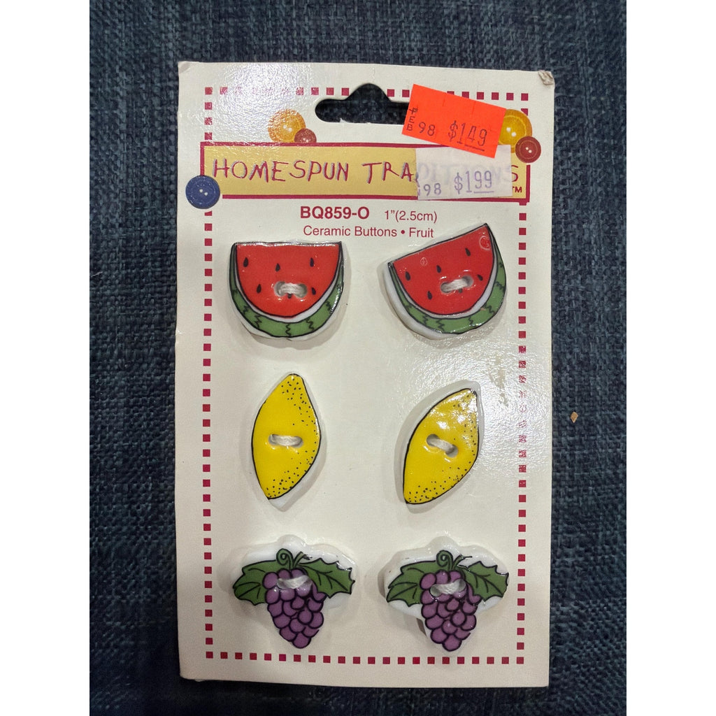 Vintage Fruit Ceramic Buttons Watermelon Lemon Grape Sewing Craft Supply