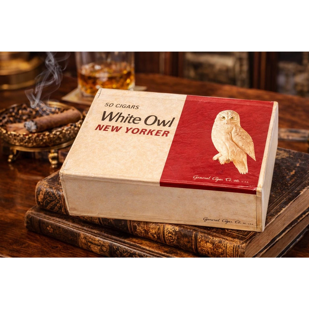 Vintage White Owl New Yorker Cigar Box w Owl Graphic | 50 Count Tobacco Box